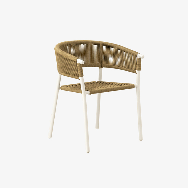 Белой на открытом воздухе металлическая мебель сплетенная обеденный стул с подлокотниками