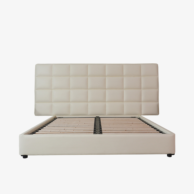 Современный минималистский белый кожаный каркас кровати королевского размера с изголовьем