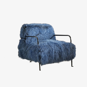 Роскошное кресло с акцентом из синей шерсти, одноместное кресло с металлическим каркасом