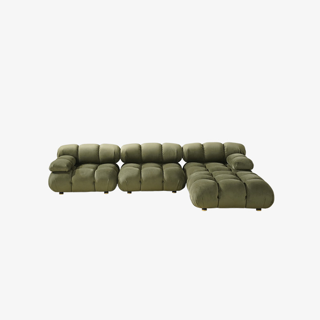 Минималистский модульный секционный диван с бархатной обивкой и пуфиком