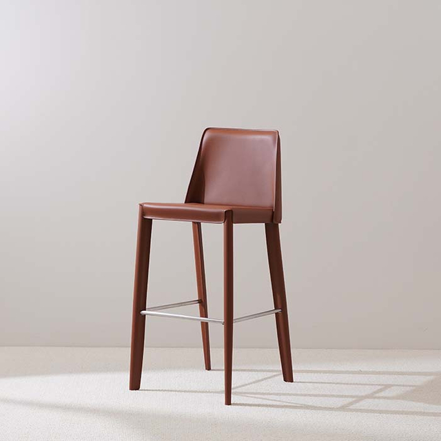 Минималистичный современный кожаный высокий барный стул и табурет со спинкой