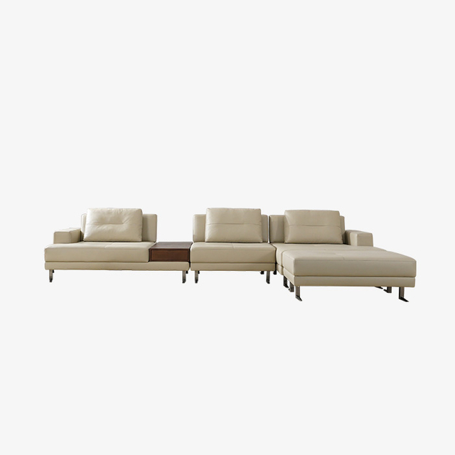 Роскошный L-образный секционный модульный кожаный диван-шезлонг с оттоманкой для гостиной