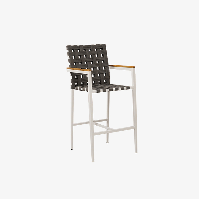 Сплетенные уличные металлические стулья для встречных барных стульев со спинкой