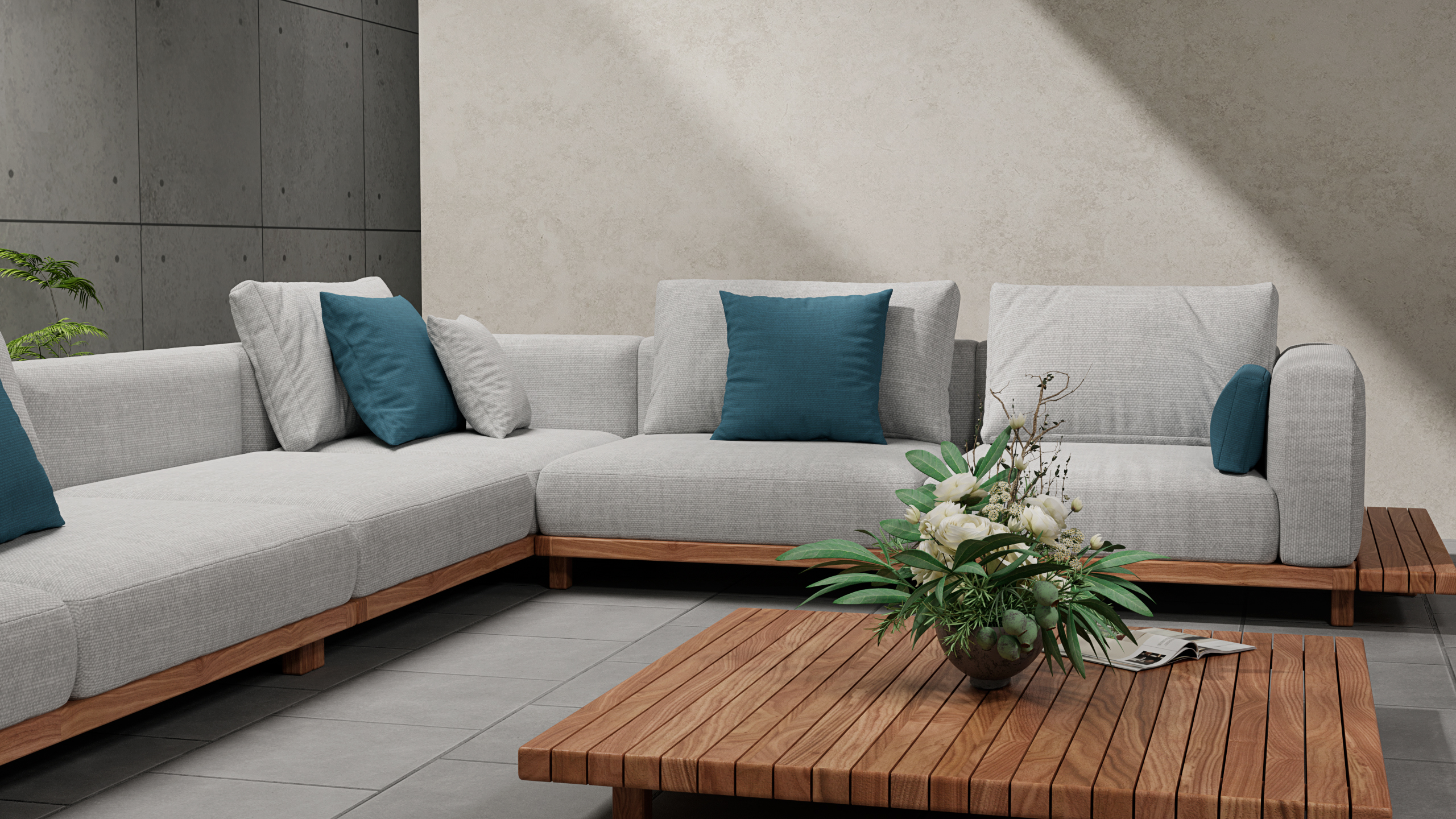 Модульный секционный диван из тикового дерева для улицы