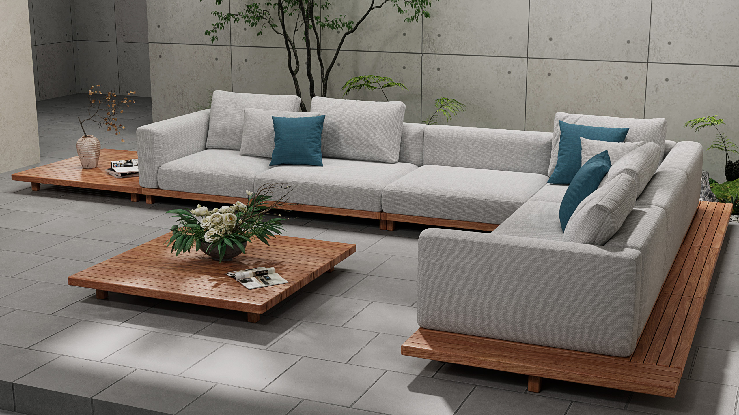 L-образный уличный диван