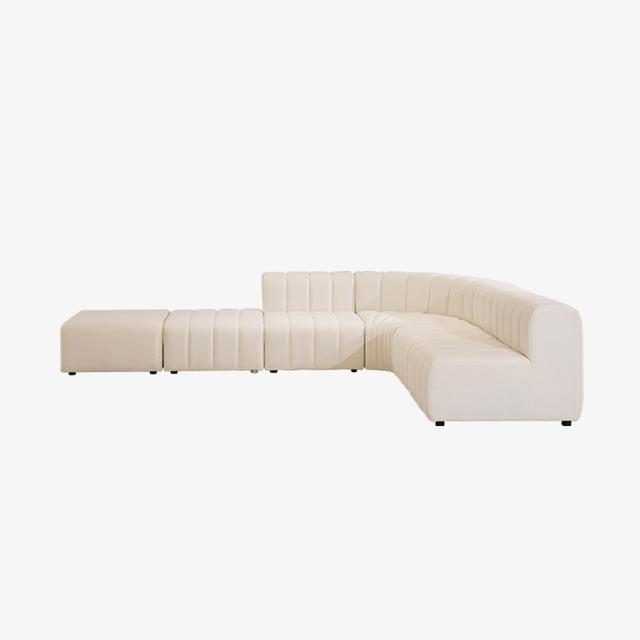 Минималистичный модульный угловой секционный диван с мягкой обивкой для улицы и пуфиком
