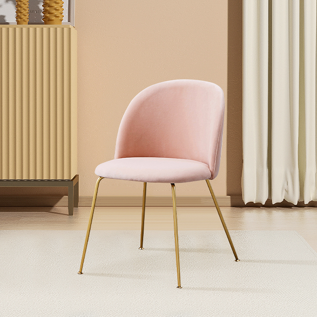 KD Living Room Pink Upholstered Velvet Dining Chair