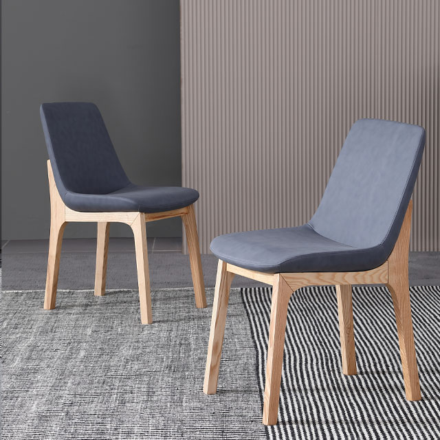 Modern Blue Velvet Dining Chair with Wood Legs