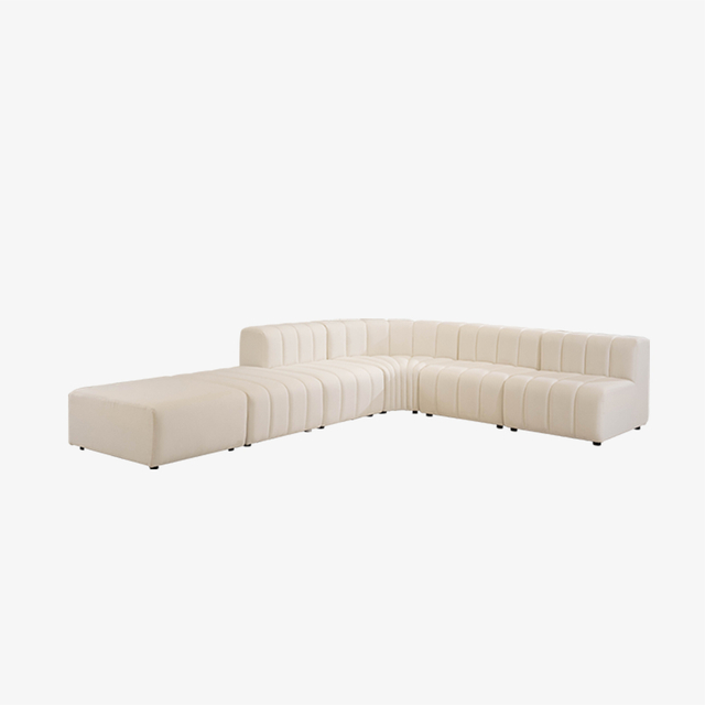 Минималистичный модульный угловой секционный диван с мягкой обивкой для улицы и пуфиком
