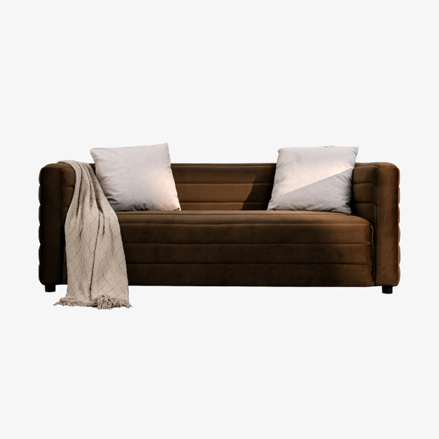 Винтажный трехместный диван с коричневой бархатной обивкой 